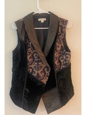 Vintage Coldwater Creek Patchwork Vest with Jacquard and Velvet Detail, Size M